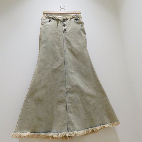 BASIC PLEASURE MODE Dolly Washed Frayed Denim Maxi Skirt Punk Goth Rock Alt NWT - Picture 10 of 16